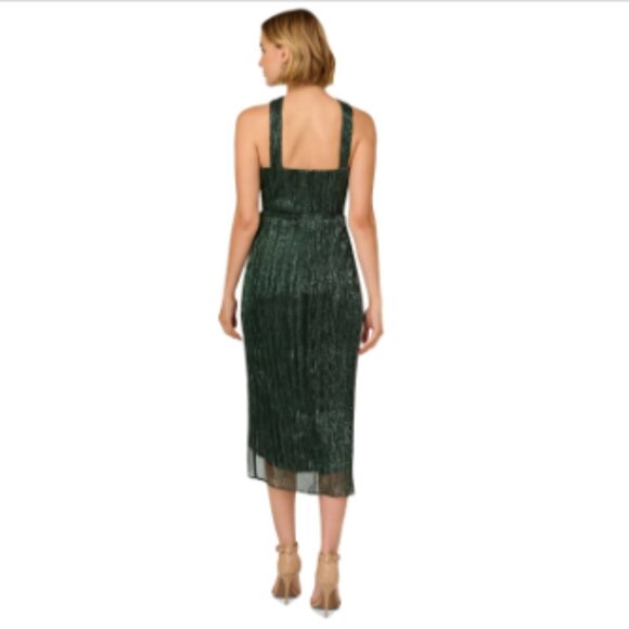 Womens Mesh Tea Length Wrap Dress - Picture 3 of 5